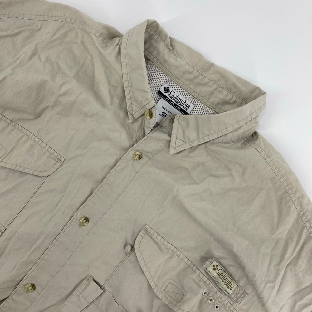 Columbia PFG Fishing Shirt Men 4XT Tan Short Sleeve Vented Utility Hiking Safari